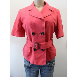 Banana Republic Jacket Womens Size 8 Pink Belted Short Sleeve Linen Cotton